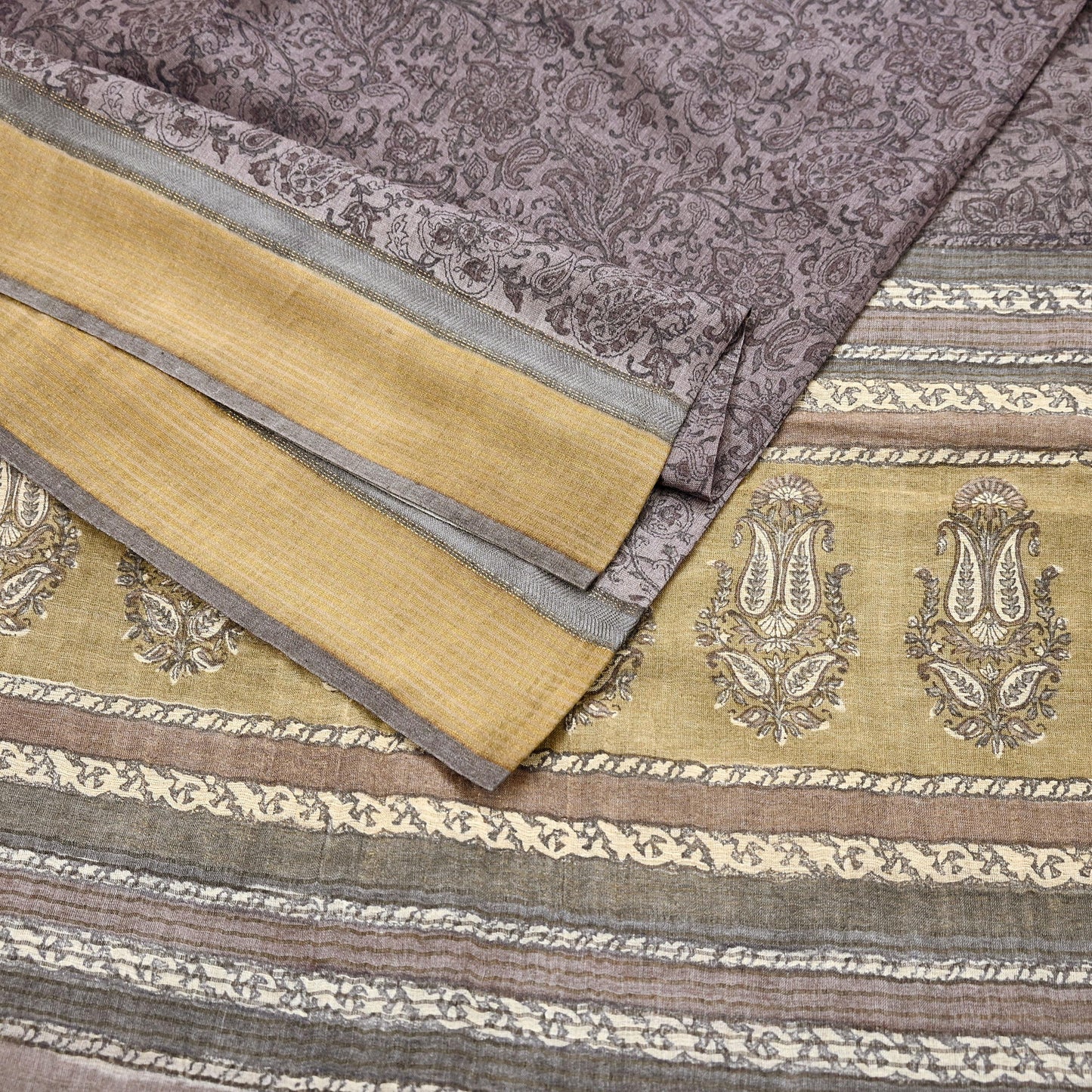 Indian Vintage Sari Purple & Gray Pure Woolen Woven Printed Sarees Soft Warm Craft Fabric 5Yd Floral Dress making Crafting For Winter Soft