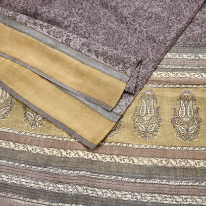 Indian Vintage Sari Purple & Gray Pure Woolen Woven Printed Sarees Soft Warm Craft Fabric 5Yd Floral Dress making Crafting For Winter Soft