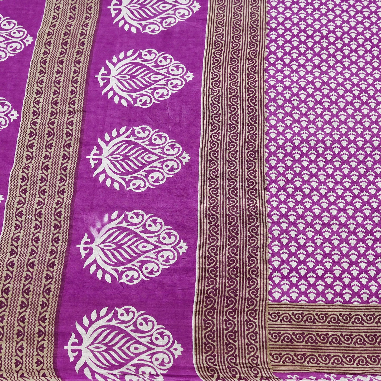 Indian Vintage Sari Purple Pure Cotton Printed Sarees Craft Fabric Soft 5Yd Sarong Wrap Boho Fabric Kimono Quilting Crafting Upcycle