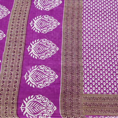 Indian Vintage Sari Purple Pure Cotton Printed Sarees Craft Fabric Soft 5Yd Sarong Wrap Boho Fabric Kimono Quilting Crafting Upcycle