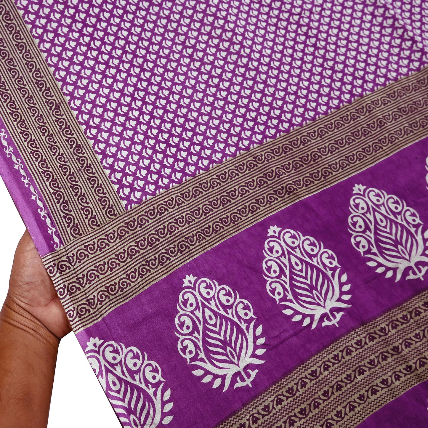 Indian Vintage Sari Purple Pure Cotton Printed Sarees Craft Fabric Soft 5Yd Sarong Wrap Boho Fabric Kimono Quilting Crafting Upcycle