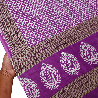 Indian Vintage Sari Purple Pure Cotton Printed Sarees Craft Fabric Soft 5Yd Sarong Wrap Boho Fabric Kimono Quilting Crafting Upcycle