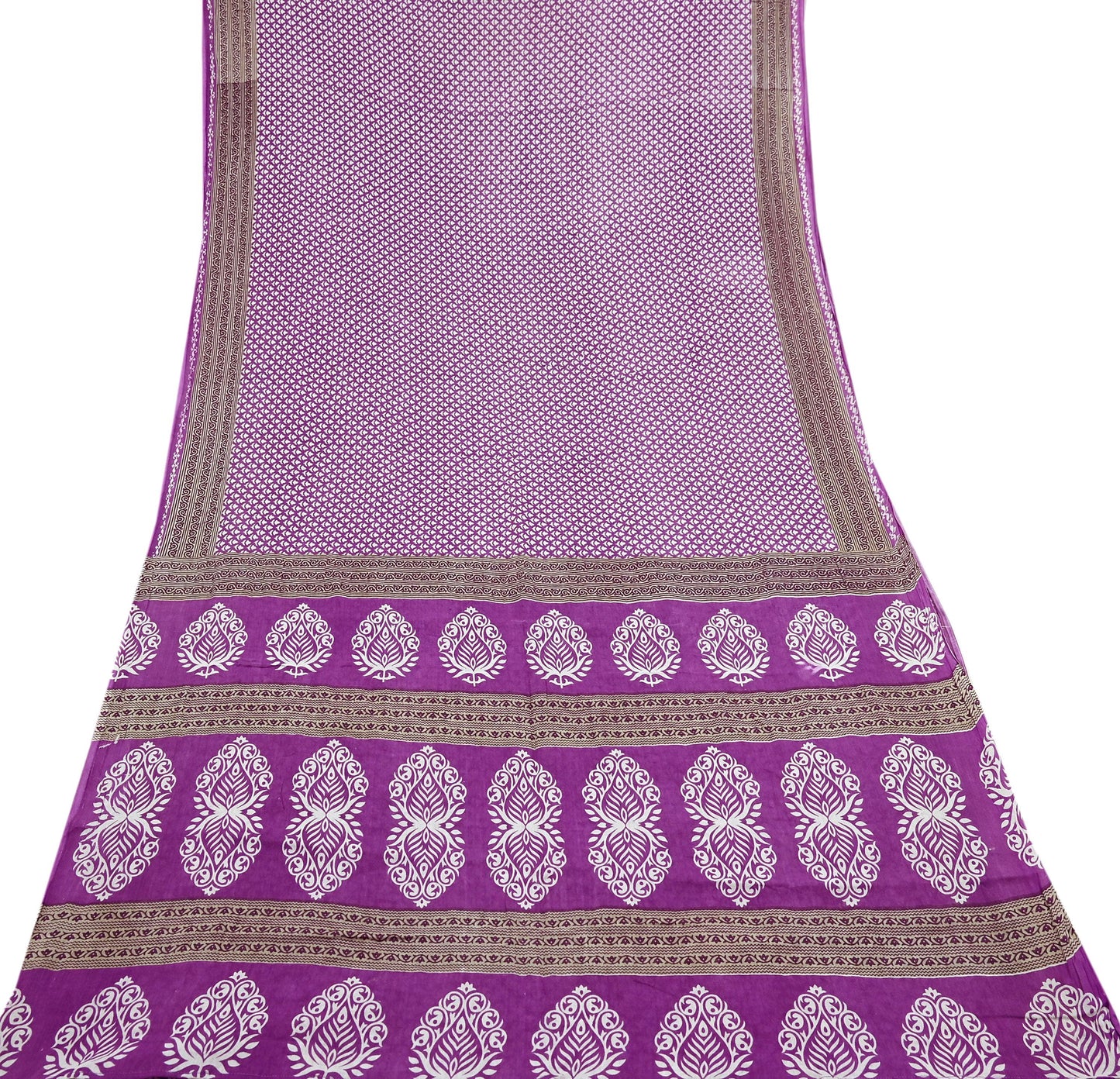 Indian Vintage Sari Purple Pure Cotton Printed Sarees Craft Fabric Soft 5Yd Sarong Wrap Boho Fabric Kimono Quilting Crafting Upcycle