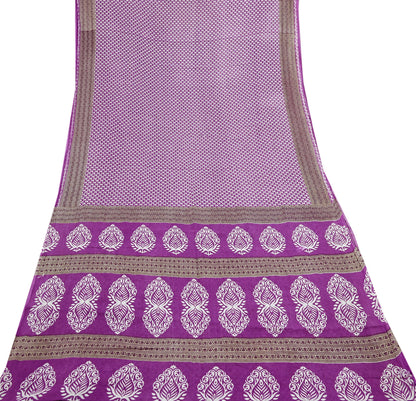 Indian Vintage Sari Purple Pure Cotton Printed Sarees Craft Fabric Soft 5Yd Sarong Wrap Boho Fabric Kimono Quilting Crafting Upcycle
