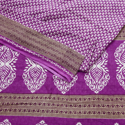 Indian Vintage Sari Purple Pure Cotton Printed Sarees Craft Fabric Soft 5Yd Sarong Wrap Boho Fabric Kimono Quilting Crafting Upcycle