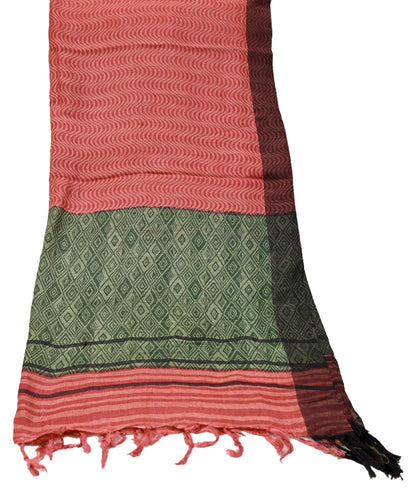 Vintage Green & Peach Long Stole Pure Woolen Scarf Printed Dupatta Infinity Scarves Sarong Wrap Veil Woman Hijab Shawl Craft Fabric Fringes