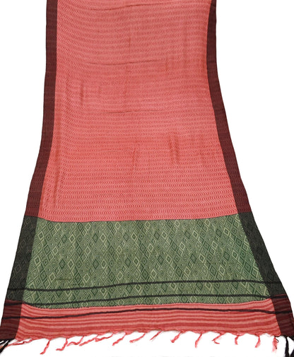 Vintage Green & Peach Long Stole Pure Woolen Scarf Printed Dupatta Infinity Scarves Sarong Wrap Veil Woman Hijab Shawl Craft Fabric Fringes