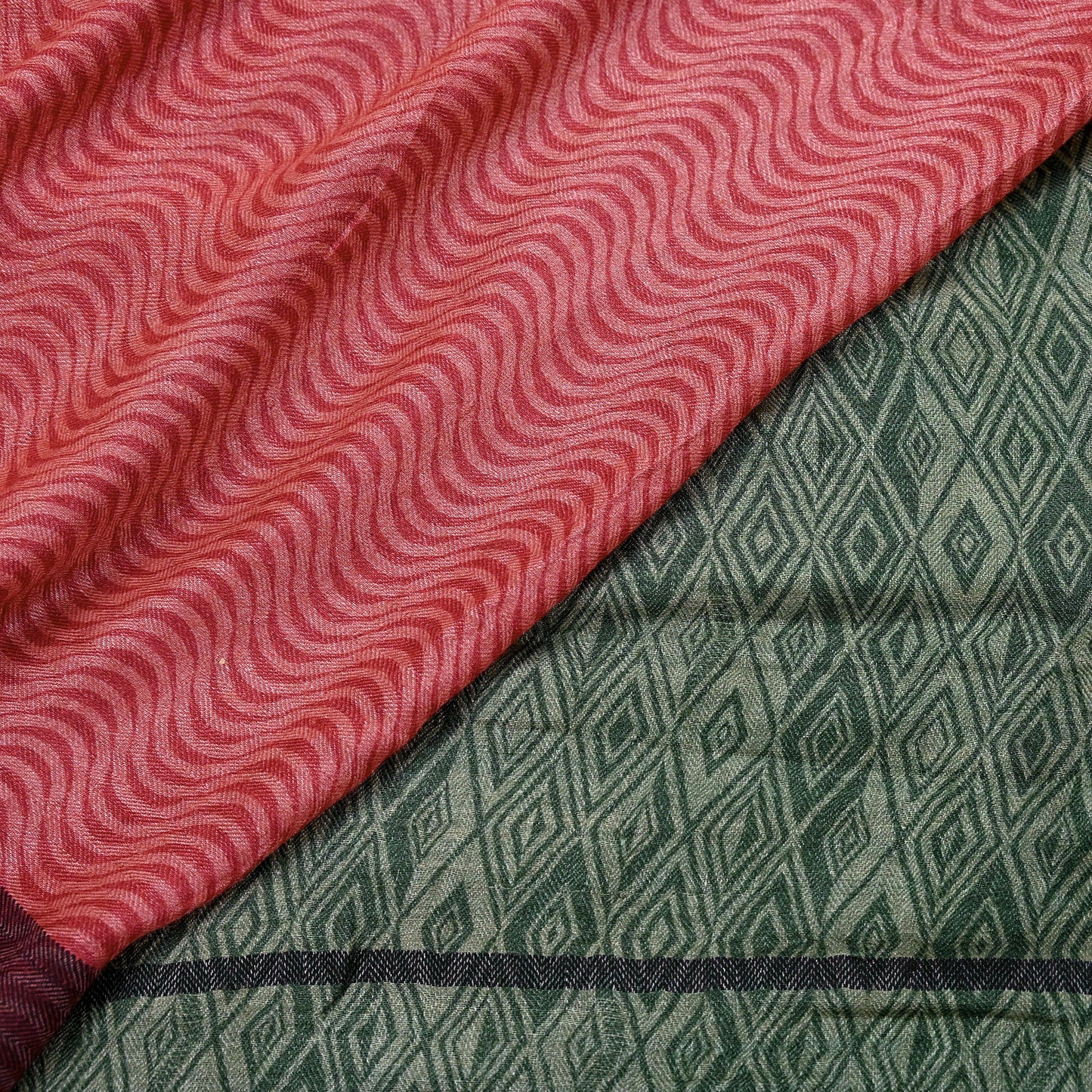 Vintage Green & Peach Long Stole Pure Woolen Scarf Printed Dupatta Infinity Scarves Sarong Wrap Veil Woman Hijab Shawl Craft Fabric Fringes