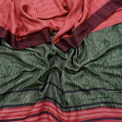 Vintage Green & Peach Long Stole Pure Woolen Scarf Printed Dupatta Infinity Scarves Sarong Wrap Veil Woman Hijab Shawl Craft Fabric Fringes