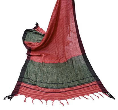 Vintage Green & Peach Long Stole Pure Woolen Scarf Printed Dupatta Infinity Scarves Sarong Wrap Veil Woman Hijab Shawl Craft Fabric Fringes