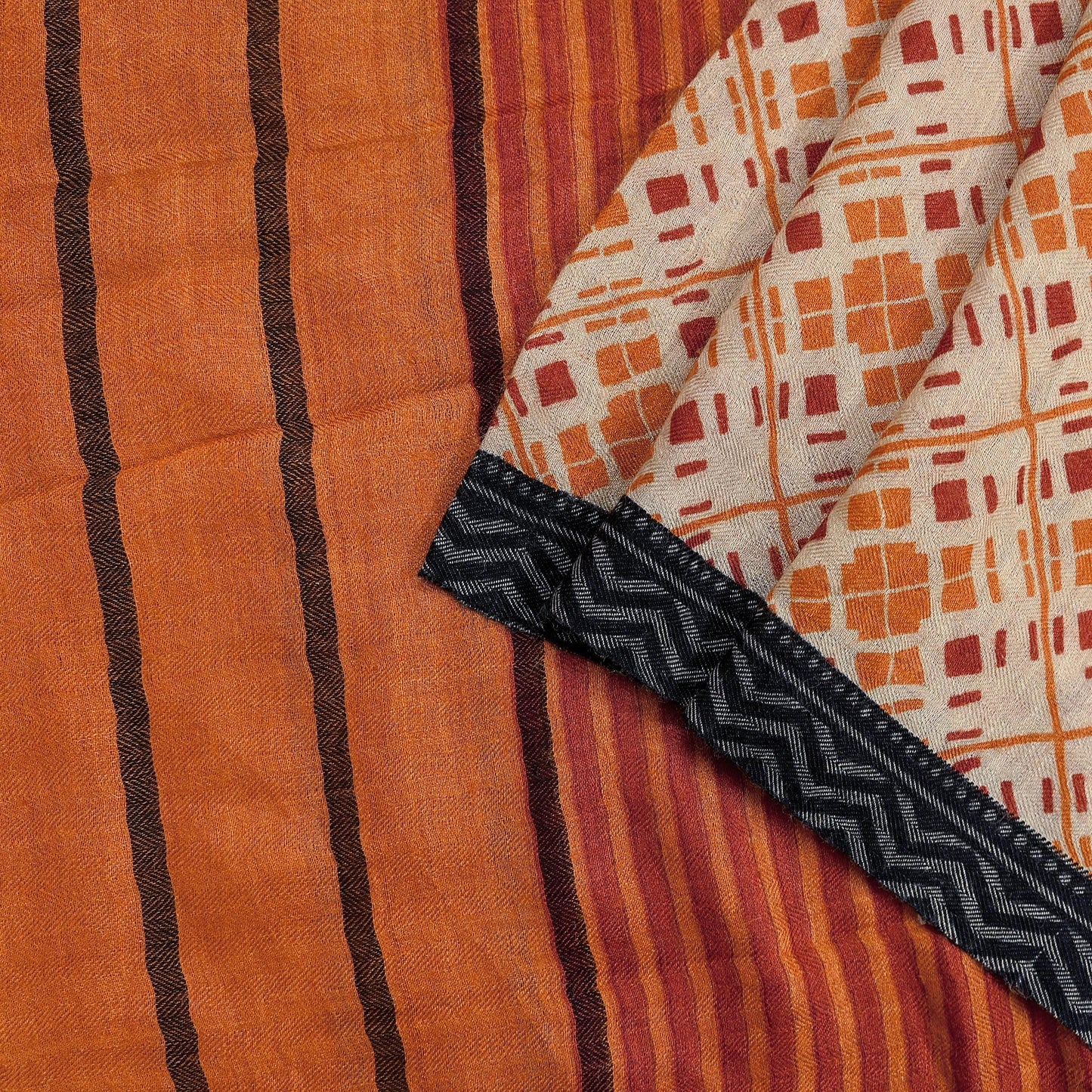 Indian Women Vintage Beige & Saffron Long Stole Pure Woolen Scarf Dupatta Scarves Printed Sarong Wrap Veil Hijab Shawl Soft