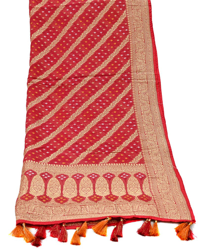 Women Indian Vintage Dupatta Red Long Stole Blend Georgette Woven Bandhani Veil Scarves soft Boho Wrap Bridal/ Wedding Hijab