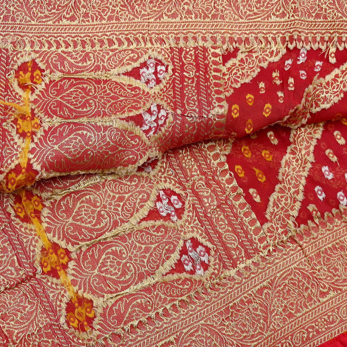 Women Indian Vintage Dupatta Red Long Stole Blend Georgette Woven Bandhani Veil Scarves soft Boho Wrap Bridal/ Wedding Hijab