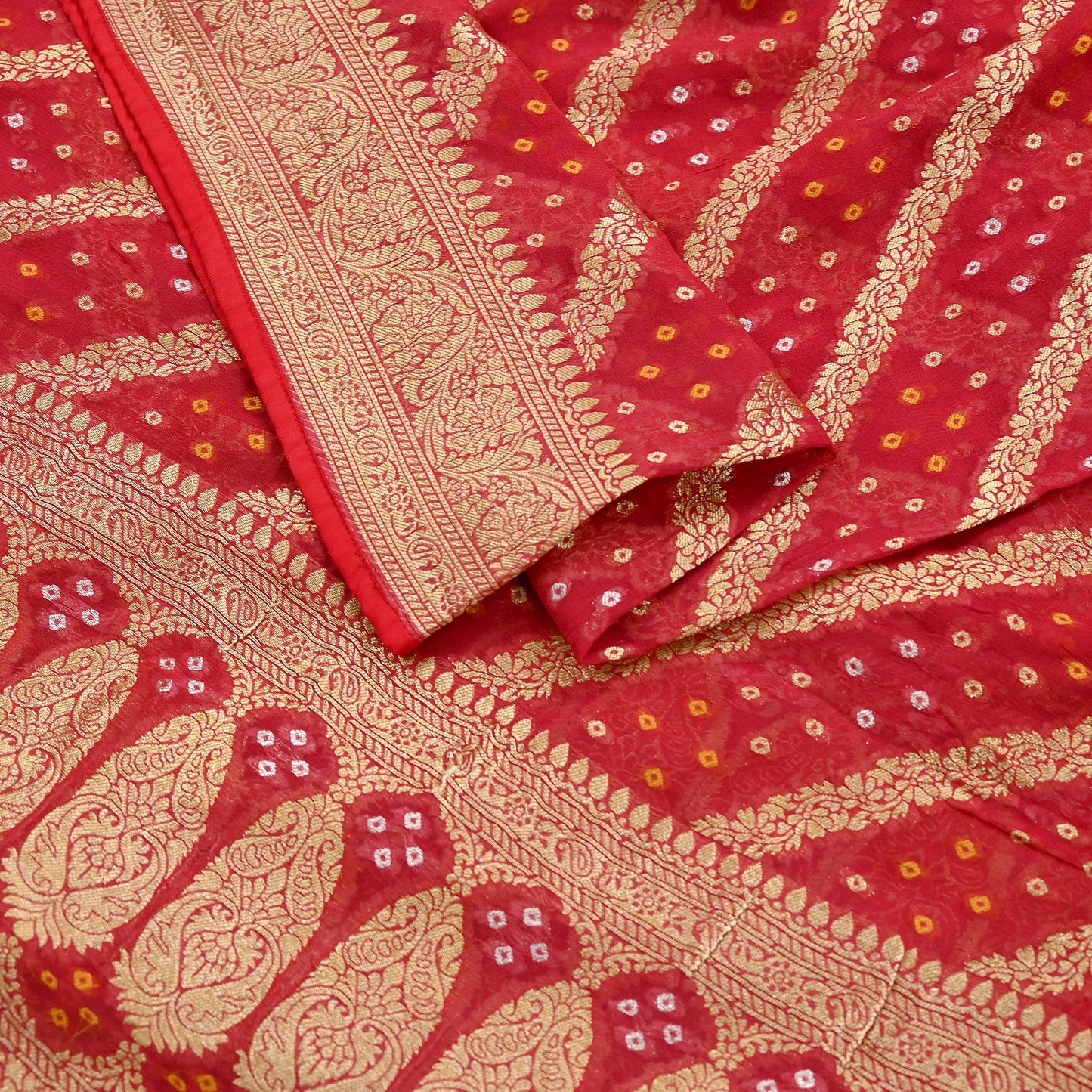 Women Indian Vintage Dupatta Red Long Stole Blend Georgette Woven Bandhani Veil Scarves soft Boho Wrap Bridal/ Wedding Hijab