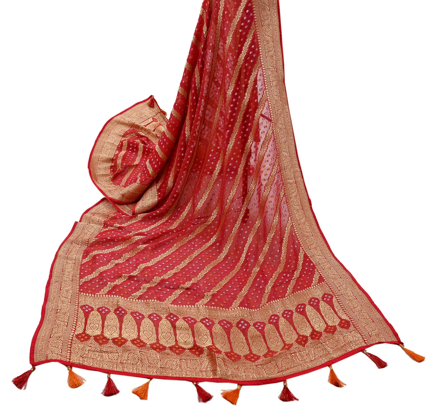 Women Indian Vintage Dupatta Red Long Stole Blend Georgette Woven Bandhani Veil Scarves soft Boho Wrap Bridal/ Wedding Hijab