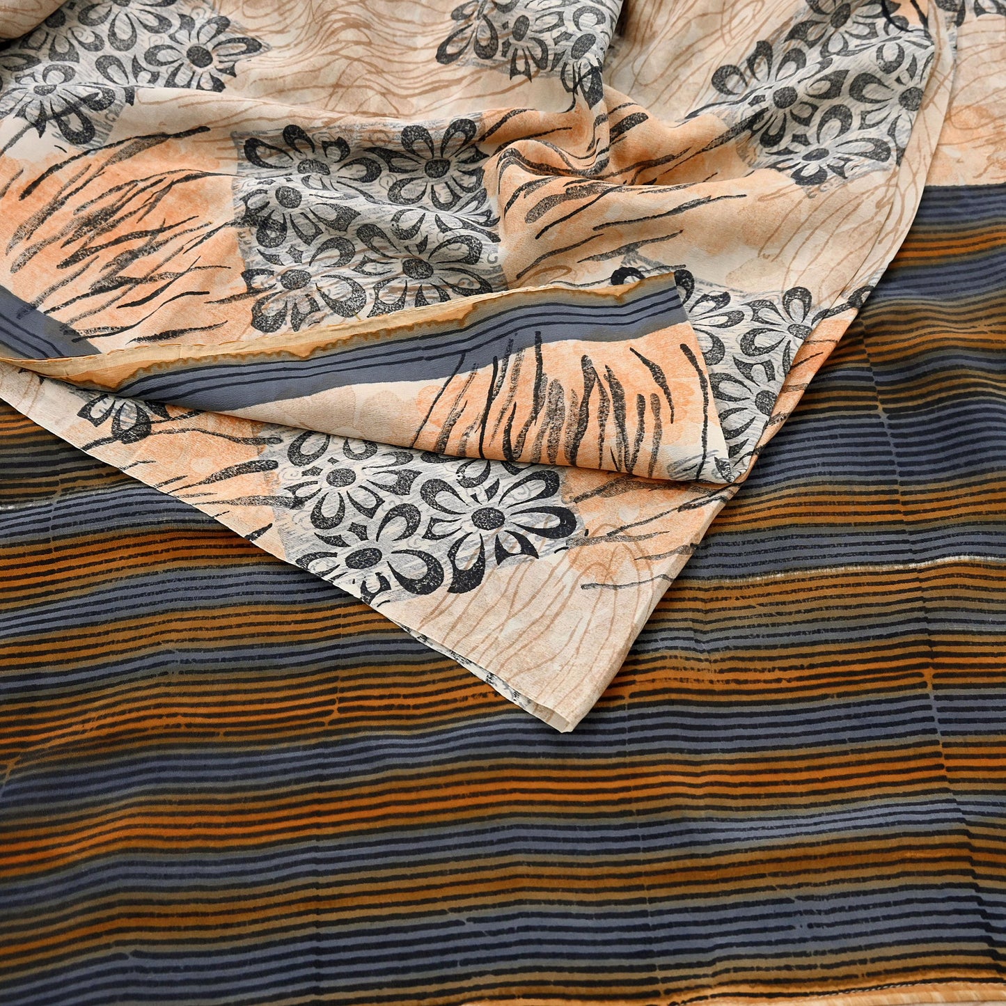 Indian Vintage Sari Multi Pure Crepe Silk Printed Saree 5yard Sewing Floral Soft Craft Fabric Wrap Crafting Quilting Upcycle