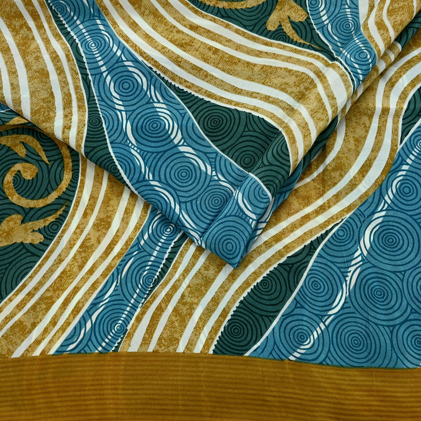 Indian Vintage Sari Blue & Green Pure Crepe Silk Printed Sarees 5yd Sewing Stripes Soft Craft Fabric Wrap Dress Making Quilting Crafting