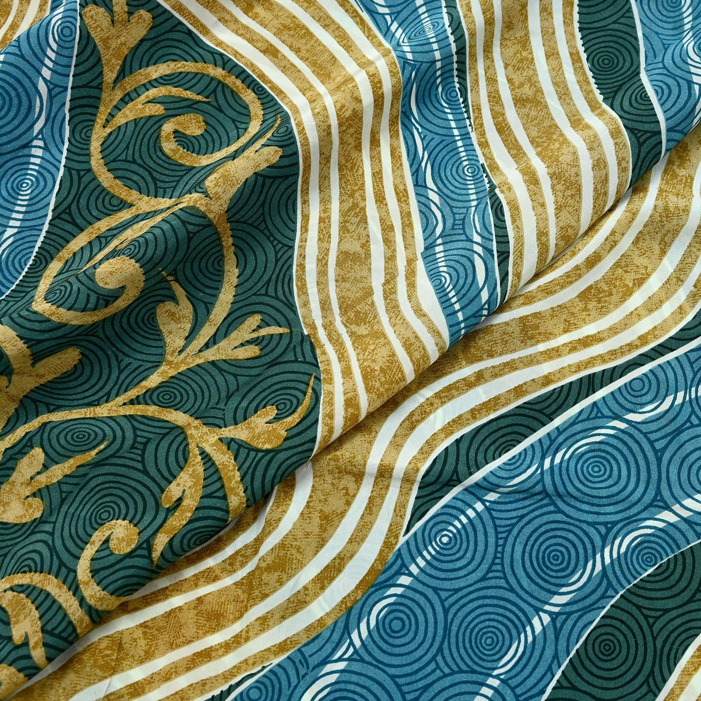 Indian Vintage Sari Blue & Green Pure Crepe Silk Printed Sarees 5yd Sewing Stripes Soft Craft Fabric Wrap Dress Making Quilting Crafting