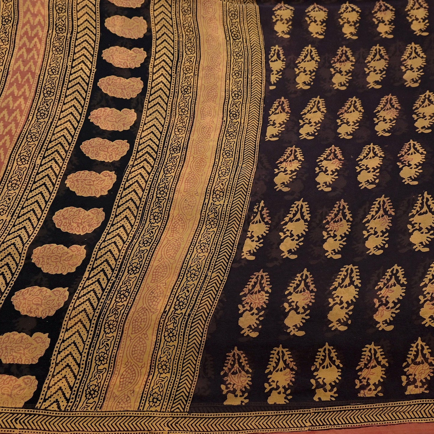 Women Vintage Sari Brown & Mustard 100% Pure Georgette Silk Block Printed Saree Craft Fabric Sewing 6Yard Soft Sari Dress Making