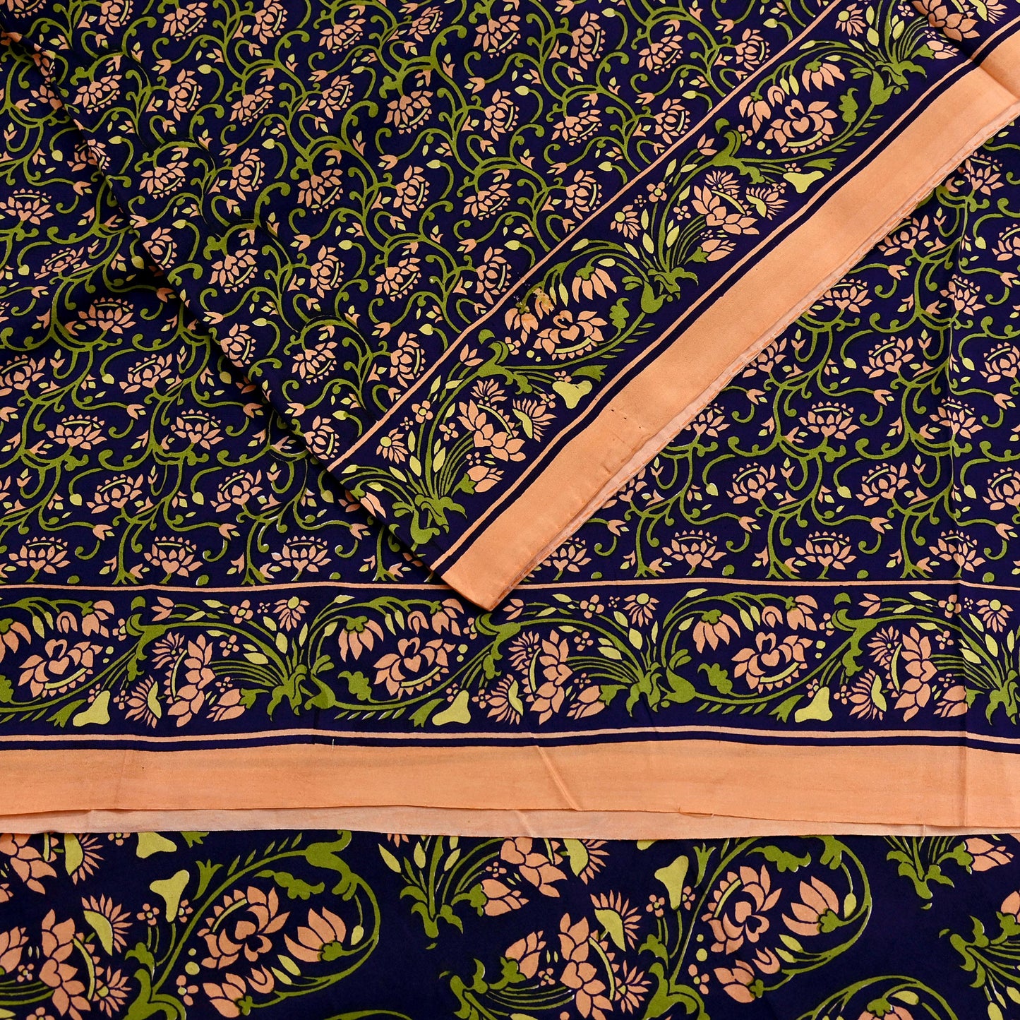 Indian Vintage Peach & Blue Sarees Pure Silk Printed Sari 6yd Sewing Craft Fabric DressMaking Floral Soft Crafting Quilting