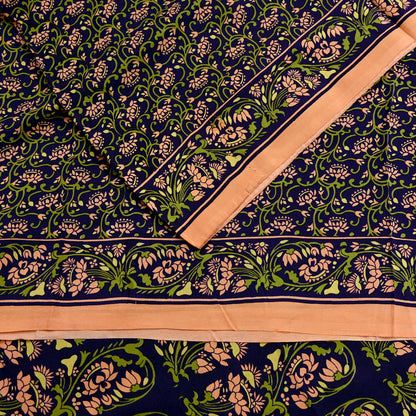 Indian Vintage Peach & Blue Sarees Pure Silk Printed Sari 6yd Sewing Craft Fabric DressMaking Floral Soft Crafting Quilting