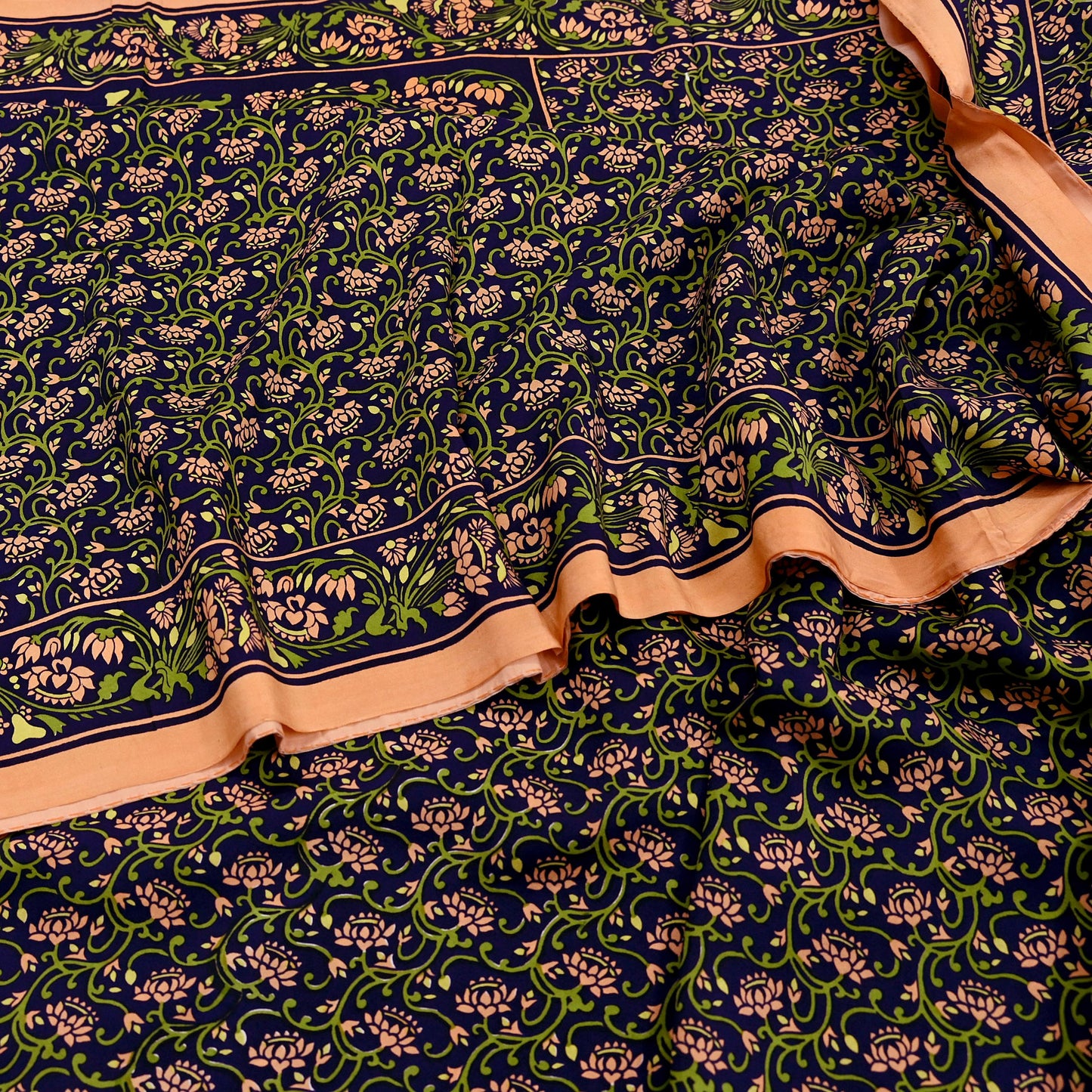 Indian Vintage Peach & Blue Sarees Pure Silk Printed Sari 6yd Sewing Craft Fabric DressMaking Floral Soft Crafting Quilting