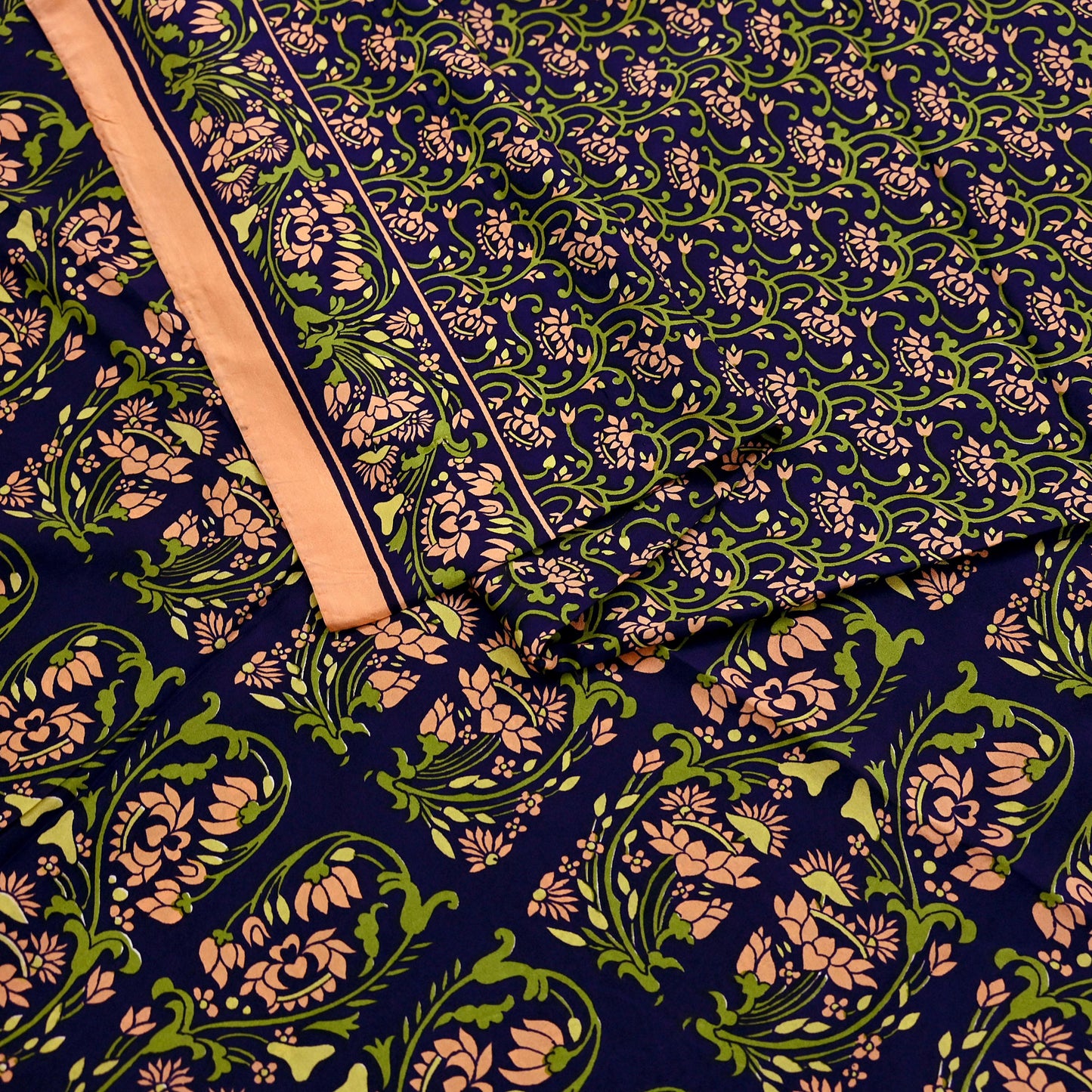 Indian Vintage Peach & Blue Sarees Pure Silk Printed Sari 6yd Sewing Craft Fabric DressMaking Floral Soft Crafting Quilting