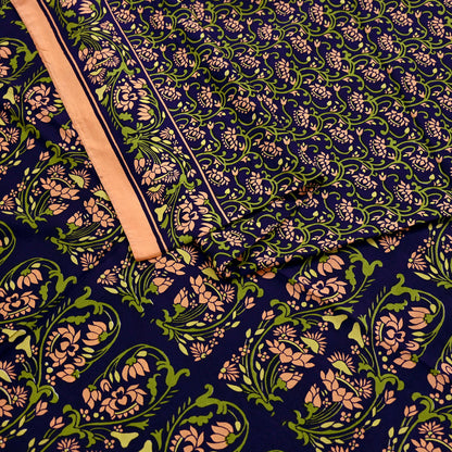 Indian Vintage Peach & Blue Sarees Pure Silk Printed Sari 6yd Sewing Craft Fabric DressMaking Floral Soft Crafting Quilting