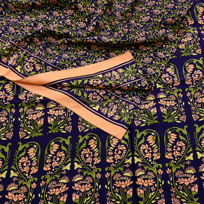 Indian Vintage Peach & Blue Sarees Pure Silk Printed Sari 6yd Sewing Craft Fabric DressMaking Floral Soft Crafting Quilting