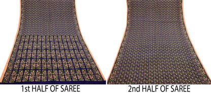 Indian Vintage Peach & Blue Sarees Pure Silk Printed Sari 6yd Sewing Craft Fabric DressMaking Floral Soft Crafting Quilting