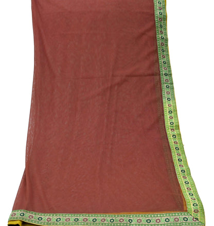 Indian Vintage Brown Dupatta Net Mesh Long Stole Woven Scarves Brocade border work Golden zari