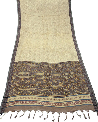 Vintage Beige & Brown Long Stole Pure Woolen Scarf Printed Dupatta Infinity Scarves Sarong Wrap Veil Woman Hijab Shawl Fabric