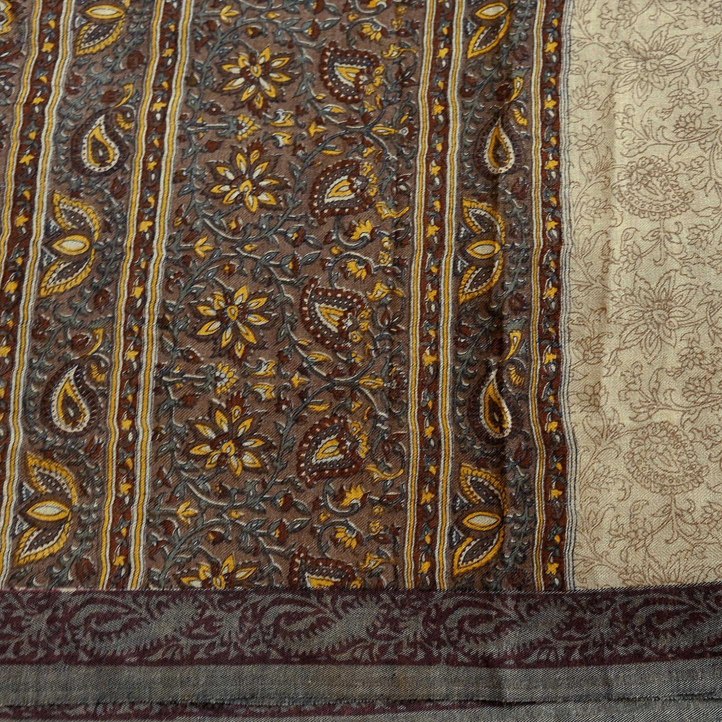 Vintage Beige & Brown Long Stole Pure Woolen Scarf Printed Dupatta Infinity Scarves Sarong Wrap Veil Woman Hijab Shawl Fabric