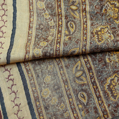 Vintage Beige & Brown Long Stole Pure Woolen Scarf Printed Dupatta Infinity Scarves Sarong Wrap Veil Woman Hijab Shawl Fabric