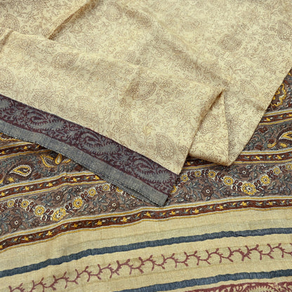 Vintage Beige & Brown Long Stole Pure Woolen Scarf Printed Dupatta Infinity Scarves Sarong Wrap Veil Woman Hijab Shawl Fabric