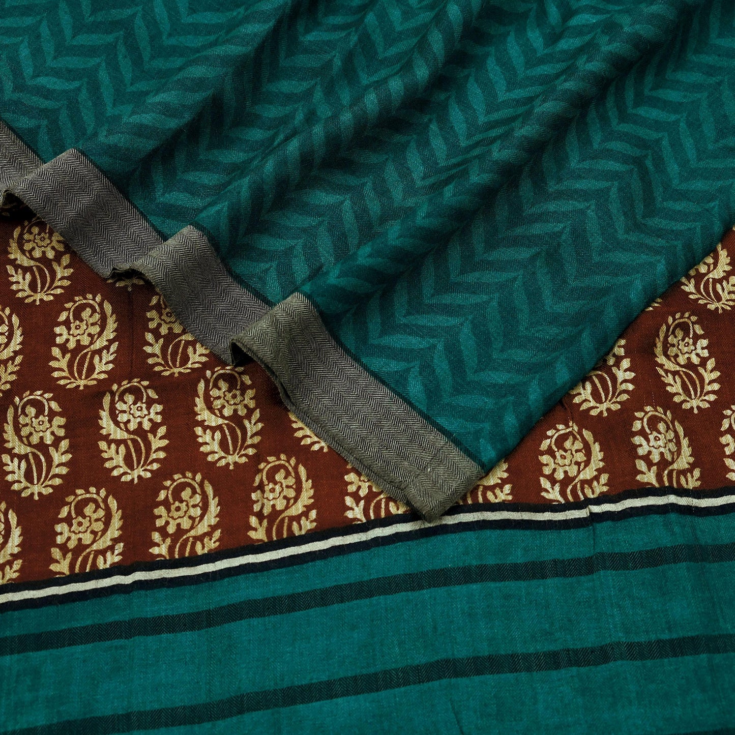 Vintage Green & Brown Long Stole Pure Woolen Scarf Printed Dupatta Infinity Scarves Sarong Wrap Veil Woman Hijab Shawl Fabric
