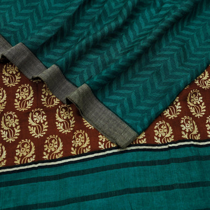 Vintage Green & Brown Long Stole Pure Woolen Scarf Printed Dupatta Infinity Scarves Sarong Wrap Veil Woman Hijab Shawl Fabric