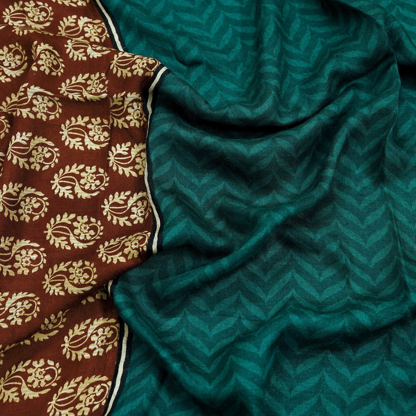 Vintage Green & Brown Long Stole Pure Woolen Scarf Printed Dupatta Infinity Scarves Sarong Wrap Veil Woman Hijab Shawl Fabric
