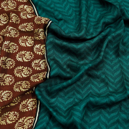 Vintage Green & Brown Long Stole Pure Woolen Scarf Printed Dupatta Infinity Scarves Sarong Wrap Veil Woman Hijab Shawl Fabric