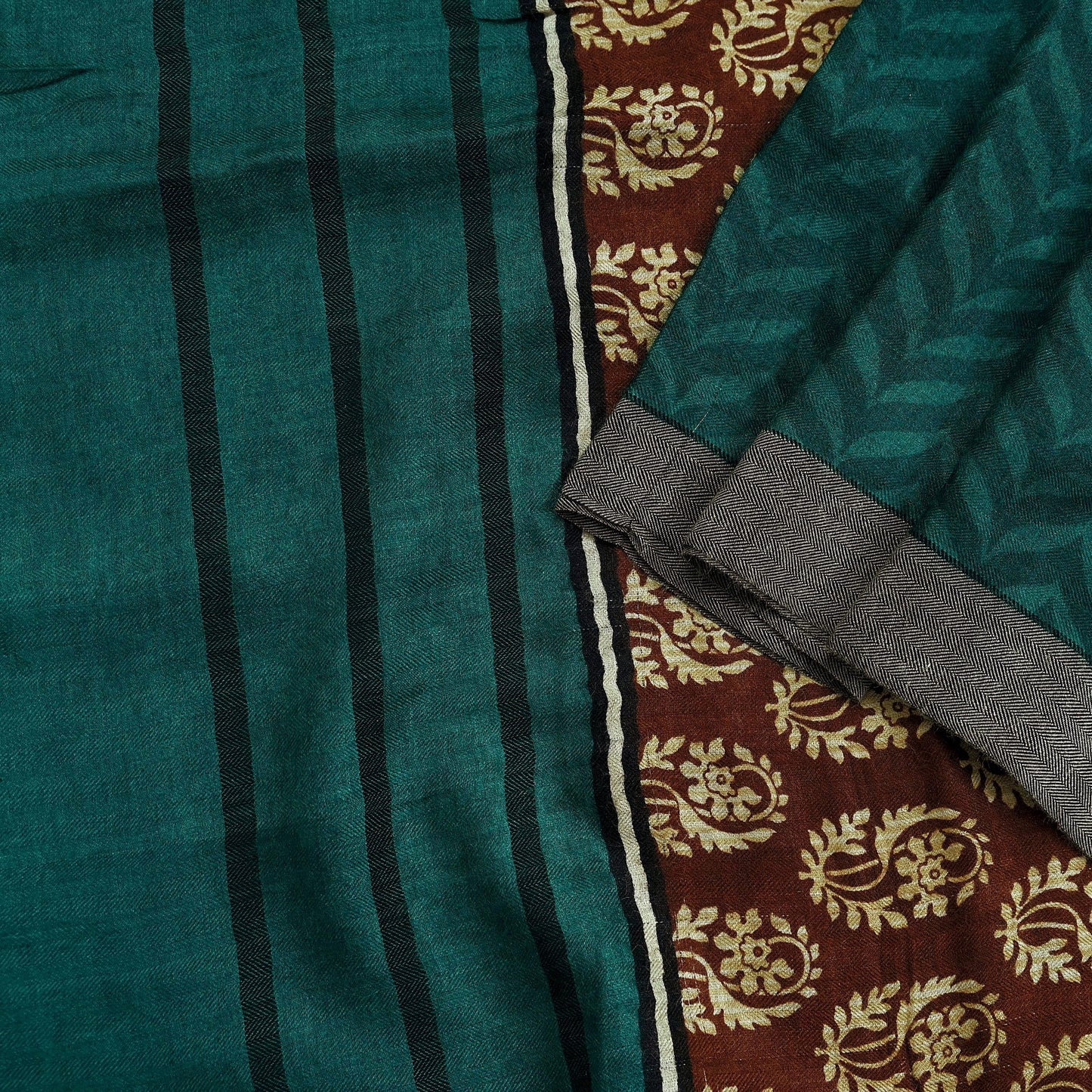 Vintage Green & Brown Long Stole Pure Woolen Scarf Printed Dupatta Infinity Scarves Sarong Wrap Veil Woman Hijab Shawl Fabric