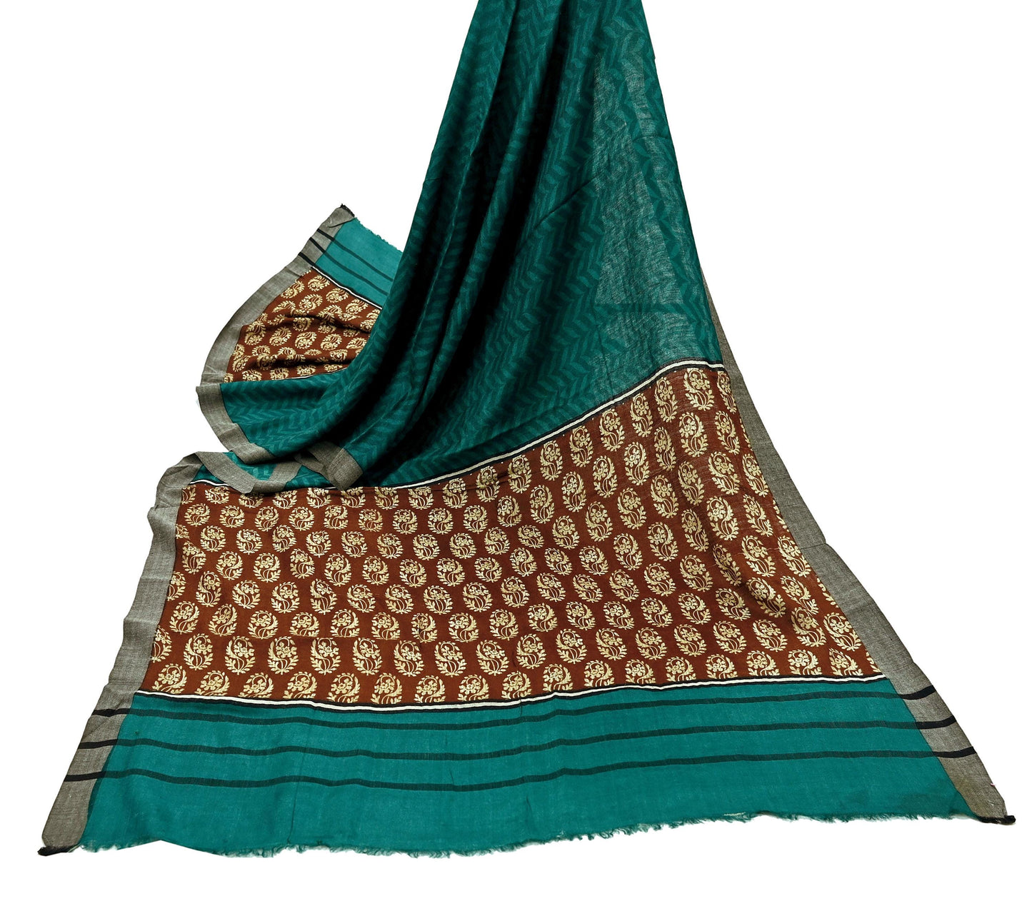 Vintage Green & Brown Long Stole Pure Woolen Scarf Printed Dupatta Infinity Scarves Sarong Wrap Veil Woman Hijab Shawl Fabric
