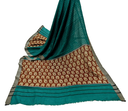 Vintage Green & Brown Long Stole Pure Woolen Scarf Printed Dupatta Infinity Scarves Sarong Wrap Veil Woman Hijab Shawl Fabric