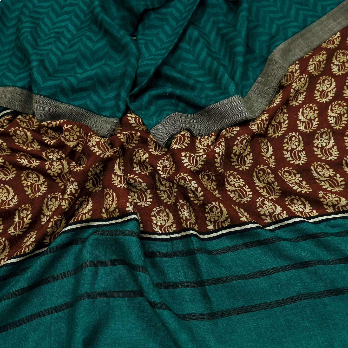 Vintage Green & Brown Long Stole Pure Woolen Scarf Printed Dupatta Infinity Scarves Sarong Wrap Veil Woman Hijab Shawl Fabric