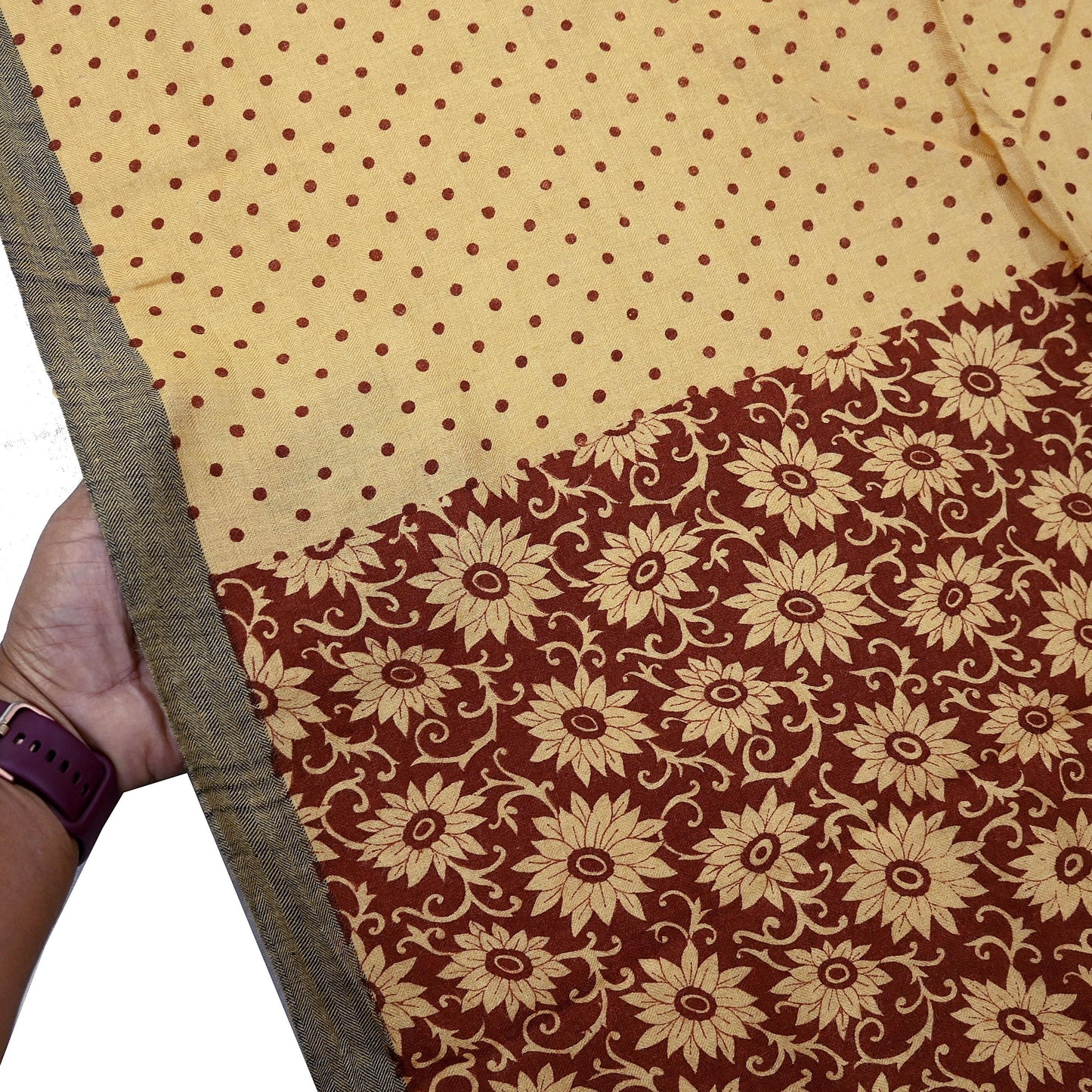 Vintage Beige & Brown Long Stole Pure Woolen Scarf Printed Dupatta Infinity Scarves Sarong Wrap Veil Woman Hijab Shawl Fabric