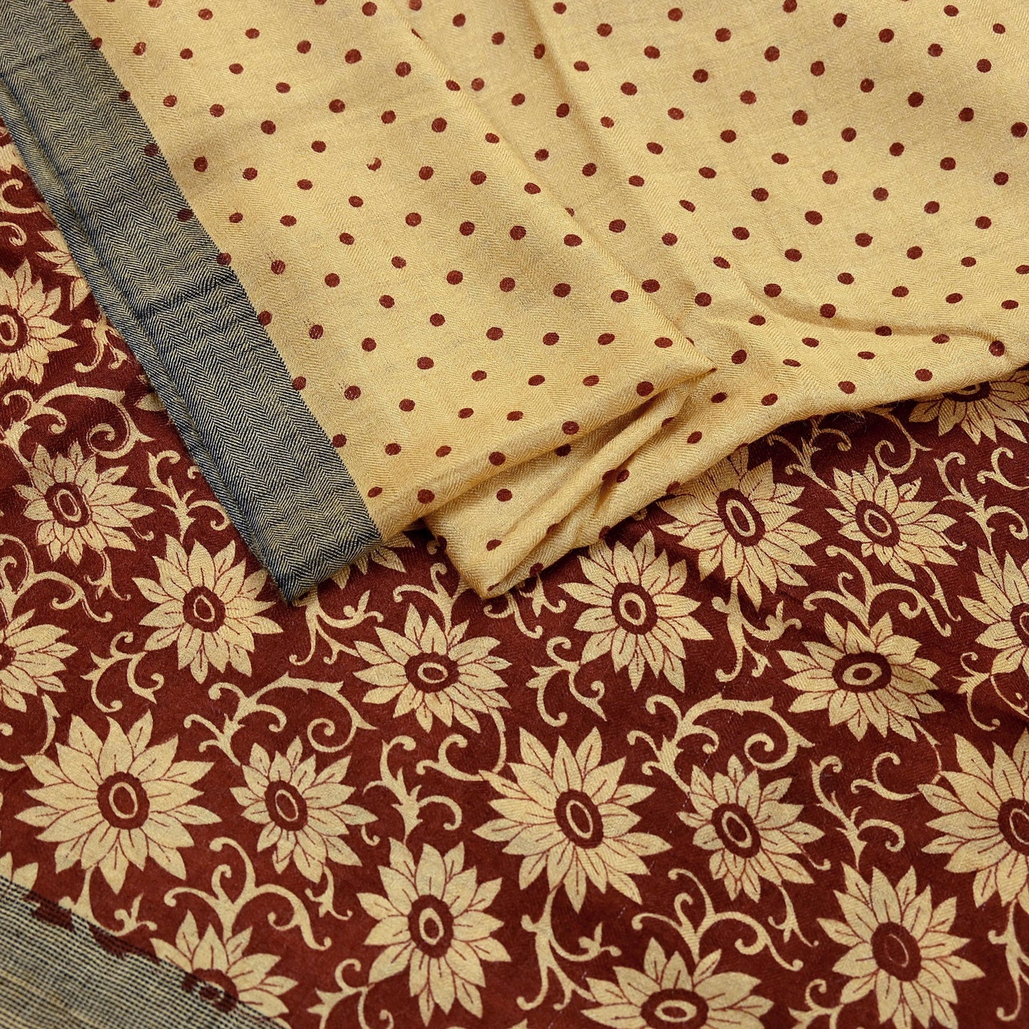 Vintage Beige & Brown Long Stole Pure Woolen Scarf Printed Dupatta Infinity Scarves Sarong Wrap Veil Woman Hijab Shawl Fabric