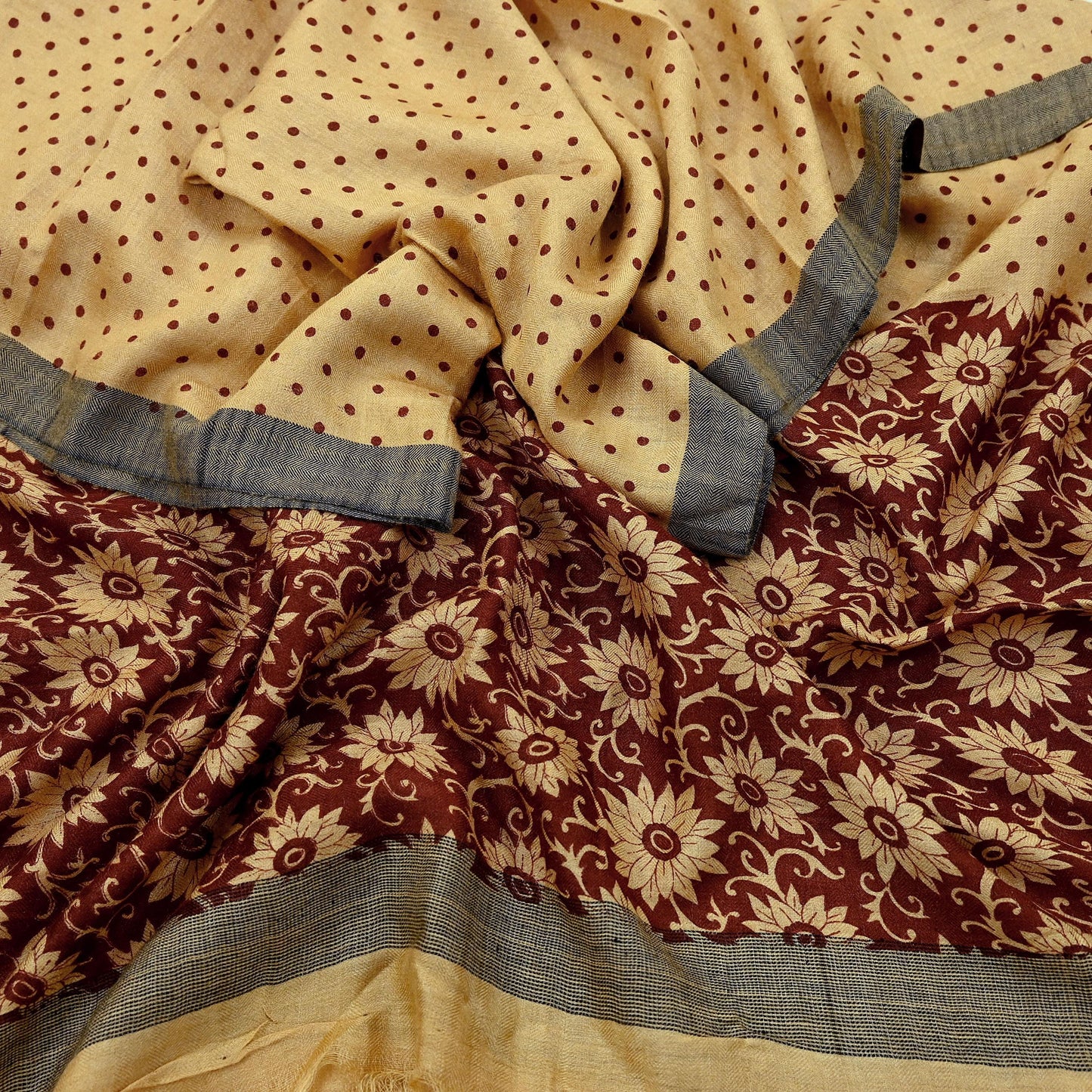 Vintage Beige & Brown Long Stole Pure Woolen Scarf Printed Dupatta Infinity Scarves Sarong Wrap Veil Woman Hijab Shawl Fabric