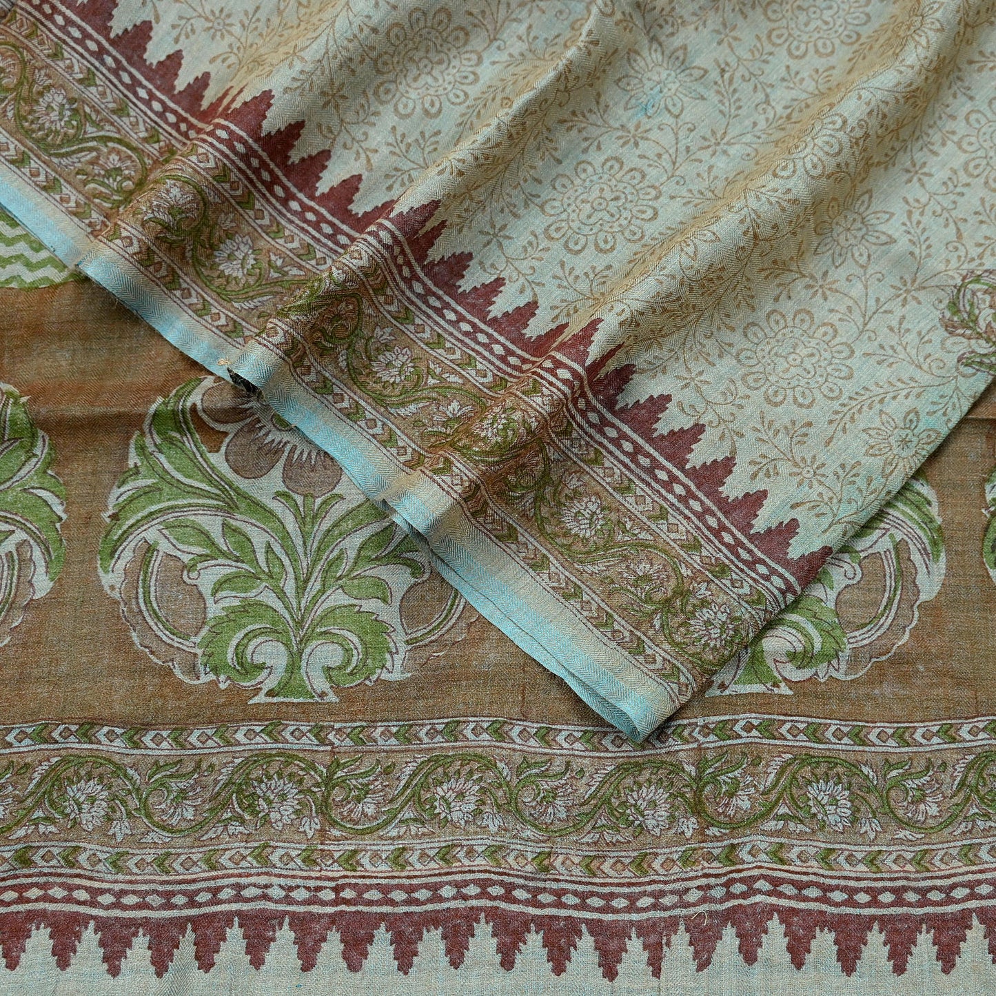 Vintage Brown & Blue Long Stole Pure Woolen Scarf Printed Dupatta Infinity Scarves Sarong Wrap Veil Woman Hijab Shawl Craft