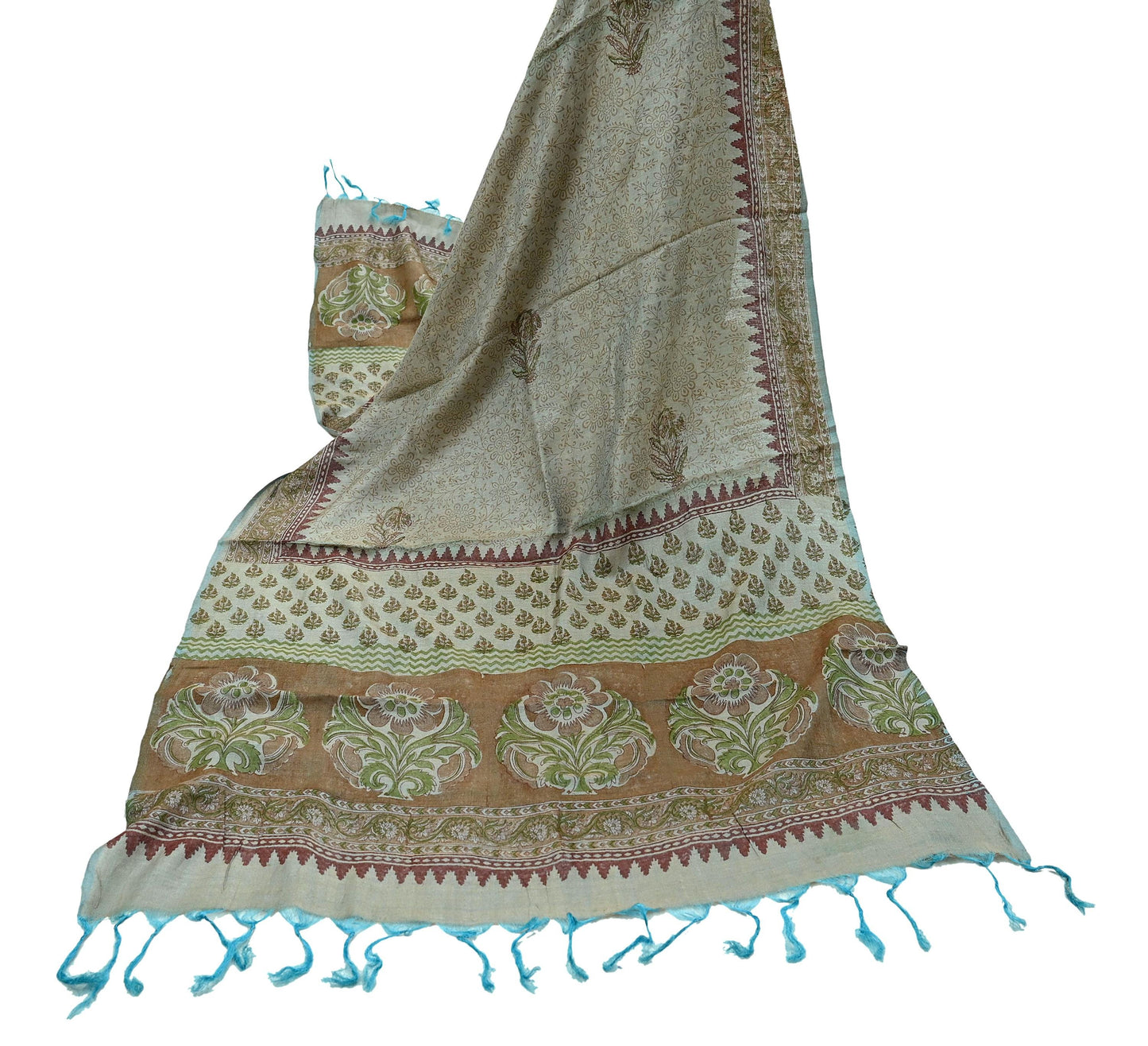 Vintage Brown & Blue Long Stole Pure Woolen Scarf Printed Dupatta Infinity Scarves Sarong Wrap Veil Woman Hijab Shawl Craft