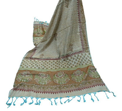 Vintage Brown & Blue Long Stole Pure Woolen Scarf Printed Dupatta Infinity Scarves Sarong Wrap Veil Woman Hijab Shawl Craft