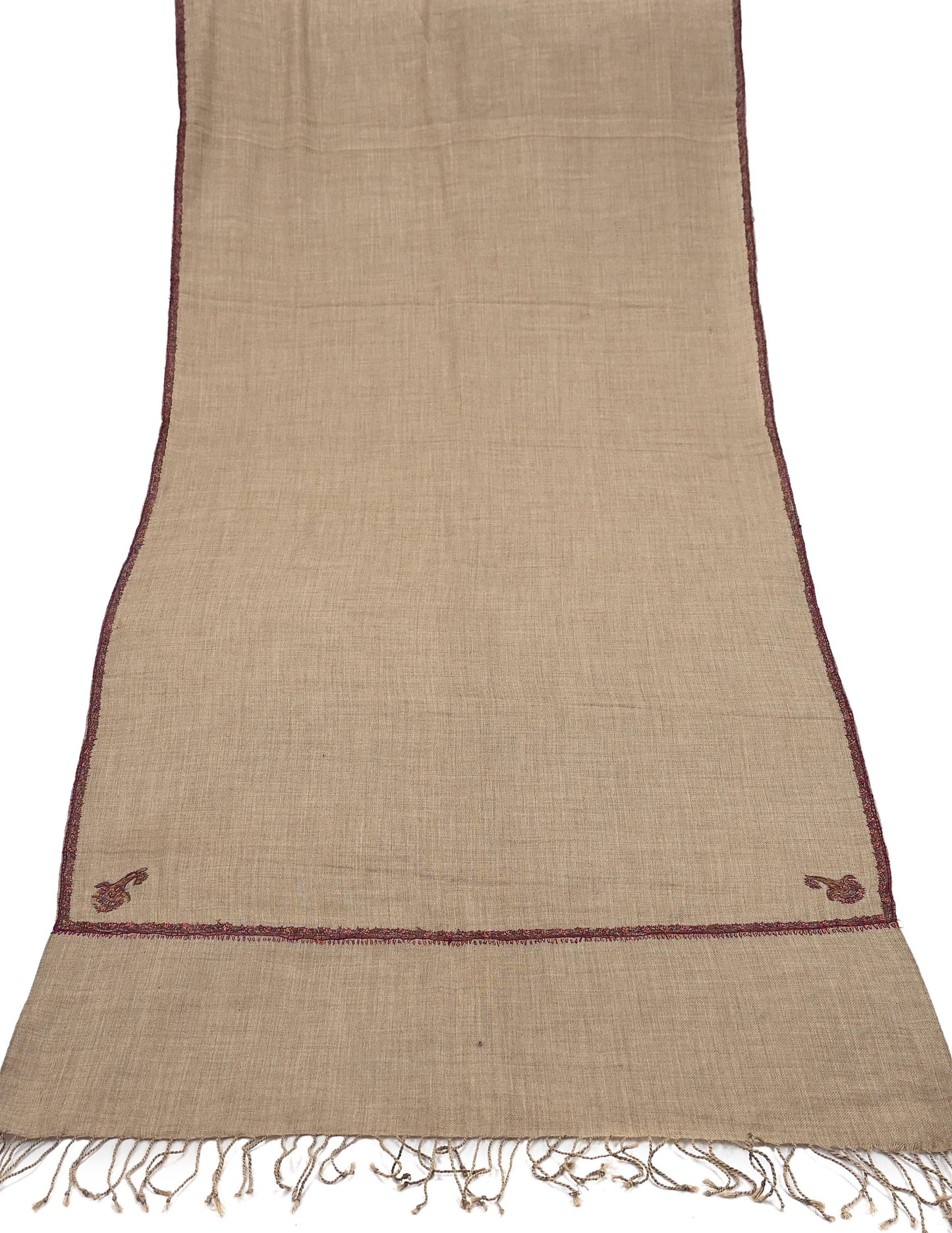 Indian Vintage Brown Pure Woolen Shawl Handmade Suzani Long Throw Stole Warm Stole Floral Design